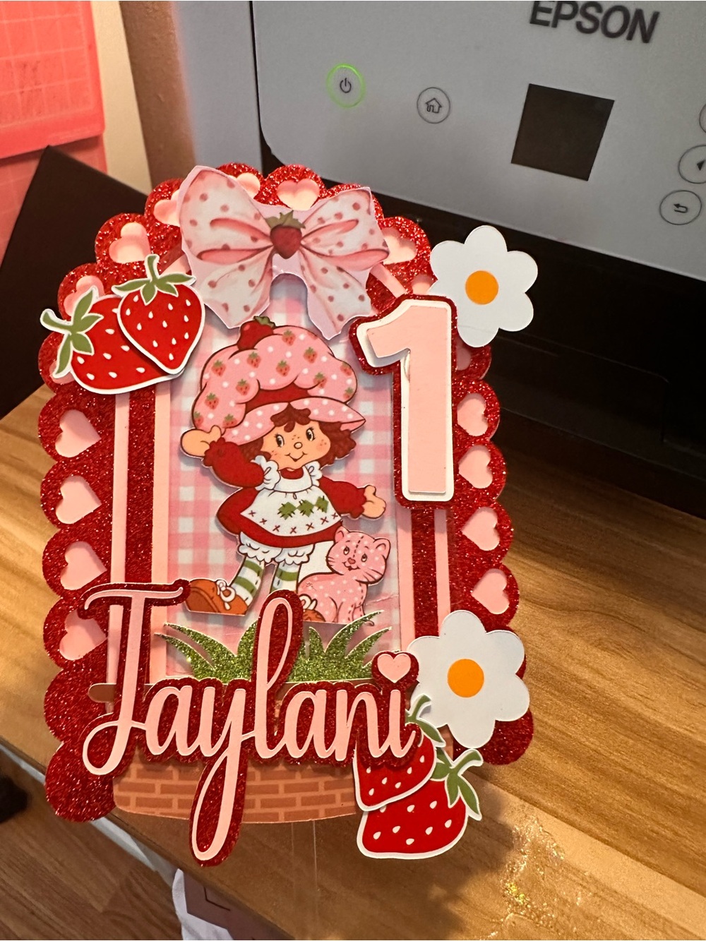 Strawberryw shortcake cake topper customized to your liking name age